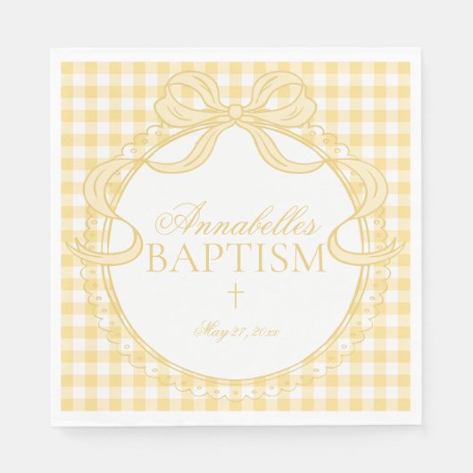 Gele Gingham Coquette Strik Doop Tafel Decoratie Servet (Voorkant)