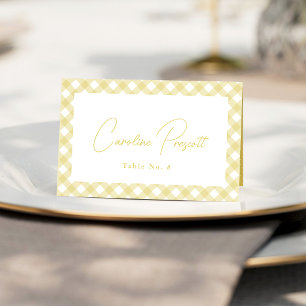 Gele gingham cute babyshower naam plaatskaart kaart