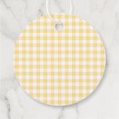 Gele Gingham Flirterige Strik Baby Shower Cirkel Bedankjes Labels (Achterkant)