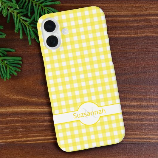 Gele Gingham geruite Monogram Aangepaste Case-Mate iPhone Case