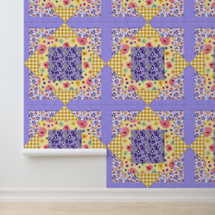 Gele Gingham Lavendel Gequilteerde Cottage Stijl Behang