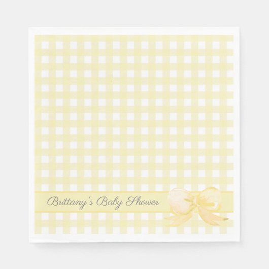 Gele Gingham met Bow Baby shower servetten (Voorkant)