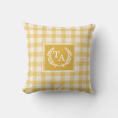 Gele Gingham Monogram Crest Kussen (Voorkant)