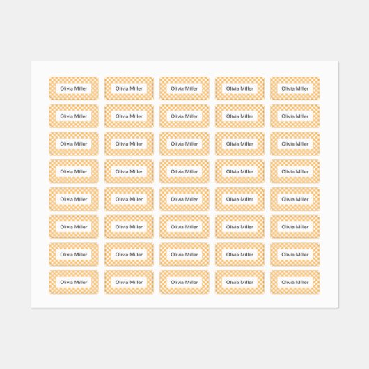 Gele gingham naamlabels voor schoolkamp kinderopva labels (Vel)