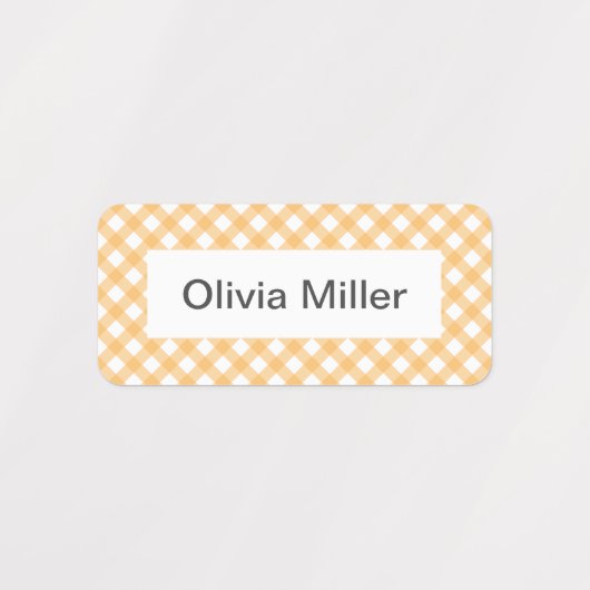Gele gingham naamlabels voor schoolkamp kinderopva labels (Design 1)