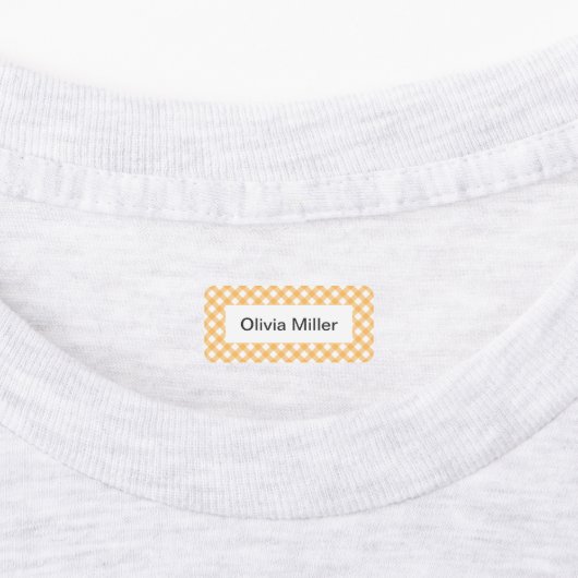 Gele gingham naamlabels voor schoolkamp kinderopva labels (Aangebracht)