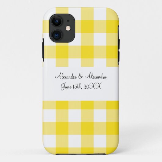 Gele gingham patroon bruiloft gunsten Case-Mate iPhone case (Achterkant)
