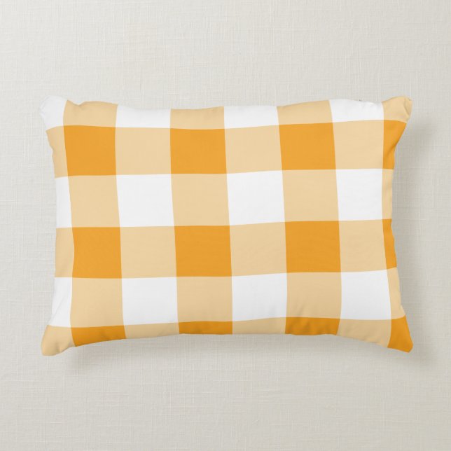 Gele Gingham Pattern Accent Kussen (Voorkant)