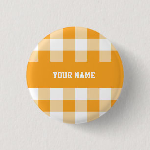 Gele Gingham Pattern Ronde Button 3,2 Cm