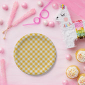 Gele Gingham Pset Checkered Pattern Papieren Bordje (Feest)
