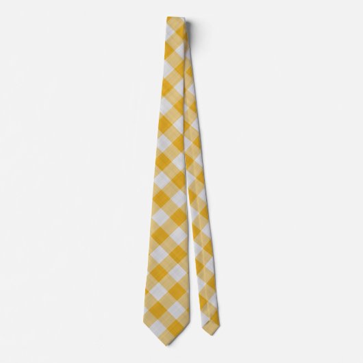 Gele Gingham Pset Checkered Pattern Stropdas (Voorkant)