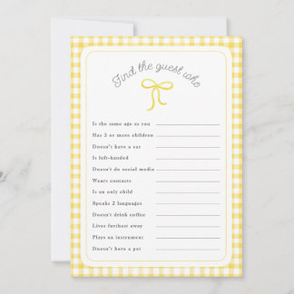 Gele gingham Vind de gast die douche spel Kaart