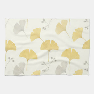 Gele Ginkgo Waaiersbladeren Herhaling Theedoek
