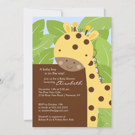 Gele Giraffe Baby shower Kaart (Voorkant)