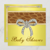 Gele Giraffe Diamond Bow Baby shower Invitation Kaart (Voorkant / Achterkant)