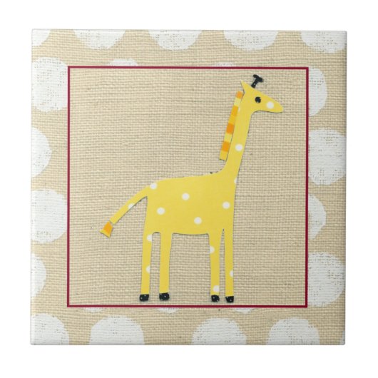 Gele Giraffe met White Polka Dots Tegeltje (Voorkant)