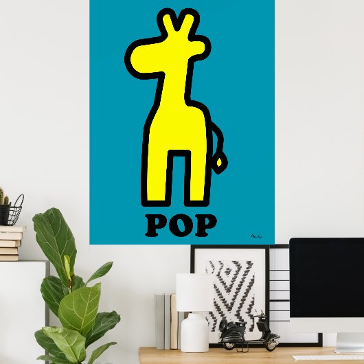 Gele Giraffe Pop Art Bold Cartoon Silhouet Poster (Thuiskantoor)