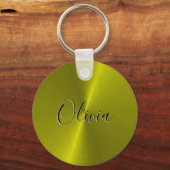 Gele glanzende faux metal sleutelhanger (Voorkant)