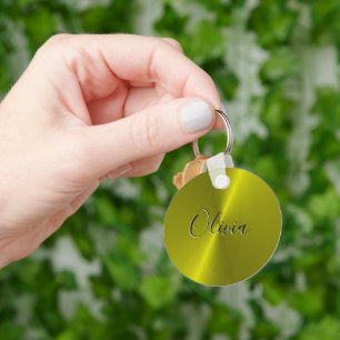 Gele glanzende faux metal sleutelhanger