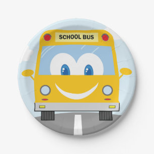 Gele glimlachende schoolbus papieren bordje