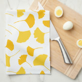 Gele glinkgo Leaf Pattern Theedoek (Quarter Fold)
