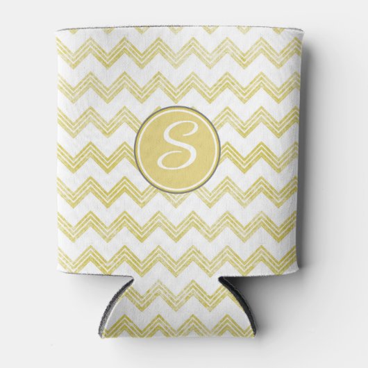 Gele Glitter Chevron met monogram Blikjeskoeler (Voorkant)