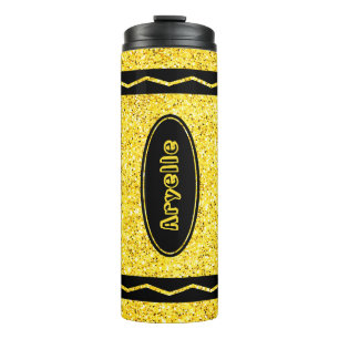 Gele Glitter Crayon Custom Name Beverage Tumbler Thermosbeker