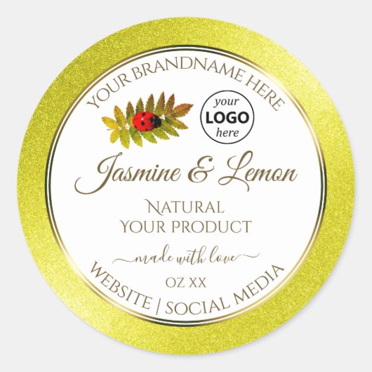 Gele Glitter White Product Labels Ladybug Logo (Voorkant)
