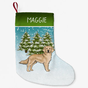 Gele Golden Retriever Blauwe Kerst Aangepaste Naam Kleine Kerstsok