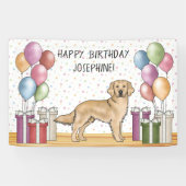 Gele Golden Retriever Hond Kleurrijke Verjaardag Spandoek (Horizontaal)