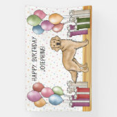 Gele Golden Retriever Hond Kleurrijke Verjaardag Spandoek (Verticaal)