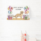 Gele Golden Retriever Hond Kleurrijke Verjaardag Spandoek (Insitu)