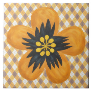 Gele Goud en Bruine Bloem Kunst Decoratie Tegel Tegeltje