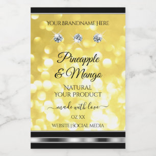 Gele Goud Glitter Productlabels Diamanten Zilver Voedselcontainer Etiket