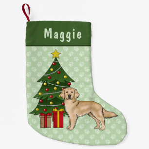 Gele Goud Retriever Hond Met Kerstboom Kleine Kerstsok