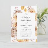 Gele gouden Floral bruiloft Kaart (Staand voorkant)