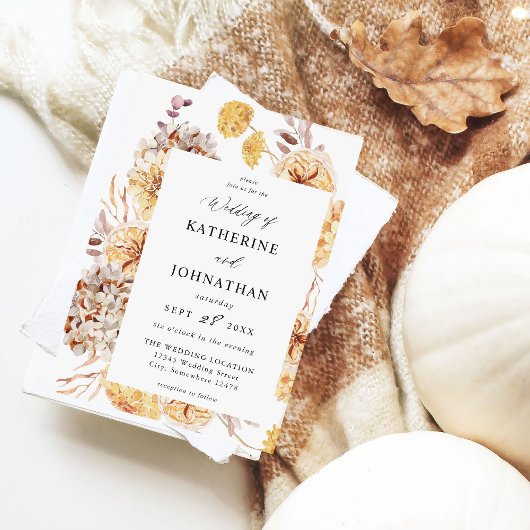 Gele gouden Floral bruiloft Kaart