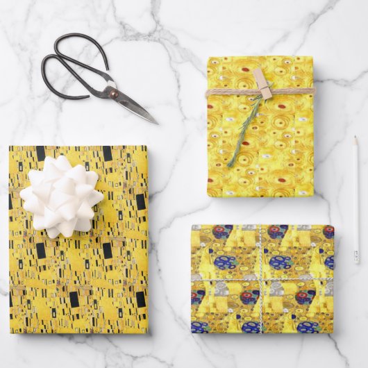 Gele gouden Gustav Klimt Pattern Squares Ovalen Inpakpapier Vel (Voorkant)