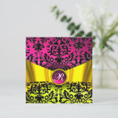 GELE GOUDEN LINT FUCHSIA ZWARTE DAMAST MONOGRAM KAART (Staand voorkant)