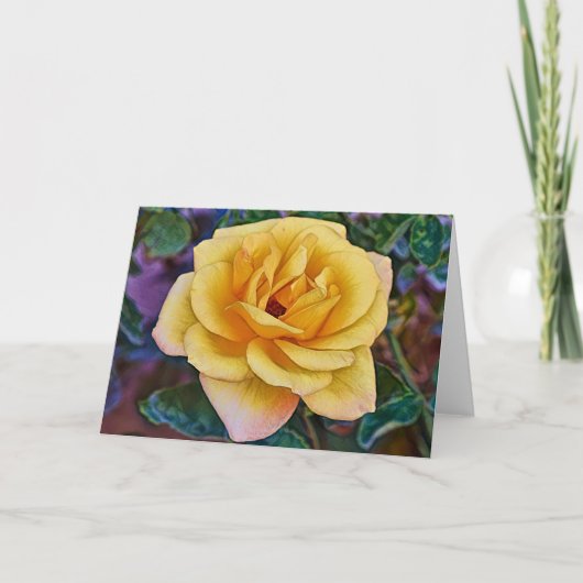Gele Gouden Roos Bloem Kunst Notitiekaart (Voorkant)