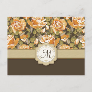 Gele gouden rozen op bruin met monogram briefkaart