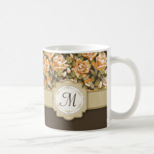 Gele gouden rozen op bruin met monogram koffiemok