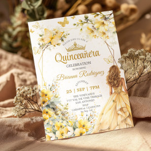 Gele Gouden Tiara Bloem Butterfly Quinceañera  Kaart
