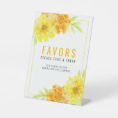 Gele goudsbloem waterverf kunst bruiloft gunsten reclamebord met voetstuk (Voorkant)