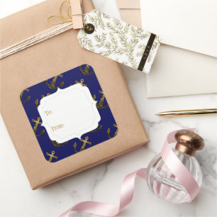 Gele goudsparken Anchor   Navy blue Gift Label