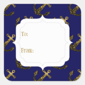 Gele goudsparken Anchor | Navy blue Gift Label (Voorkant)
