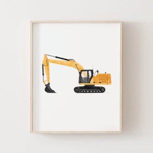 Gele graafmachine constructie kinderkamer decor poster