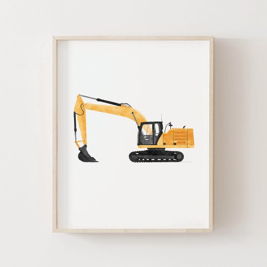 Gele graafmachine constructie kinderkamer decor poster