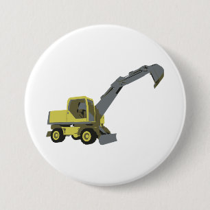 Gele graafmachine constructiemachines ronde button 7,6 cm