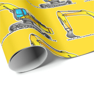 Gele graafmachine inpakpapier, cadeauverpakking vo cadeaupapier